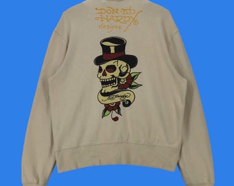 Ed Hardy By Christian Audigier Skulls Embroidery Zip Up Sweatshirt Jacket
