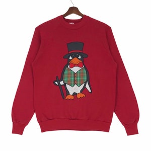 Sudadera vintage de los años 90 con cuello redondo de pingüino, jersey de Mr Penguins, jersey de animación de dibujos animados, talla mediana.