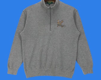 Vintage Kenzo Half Zip Sweatshirt: Small Logo Pullover (Small)