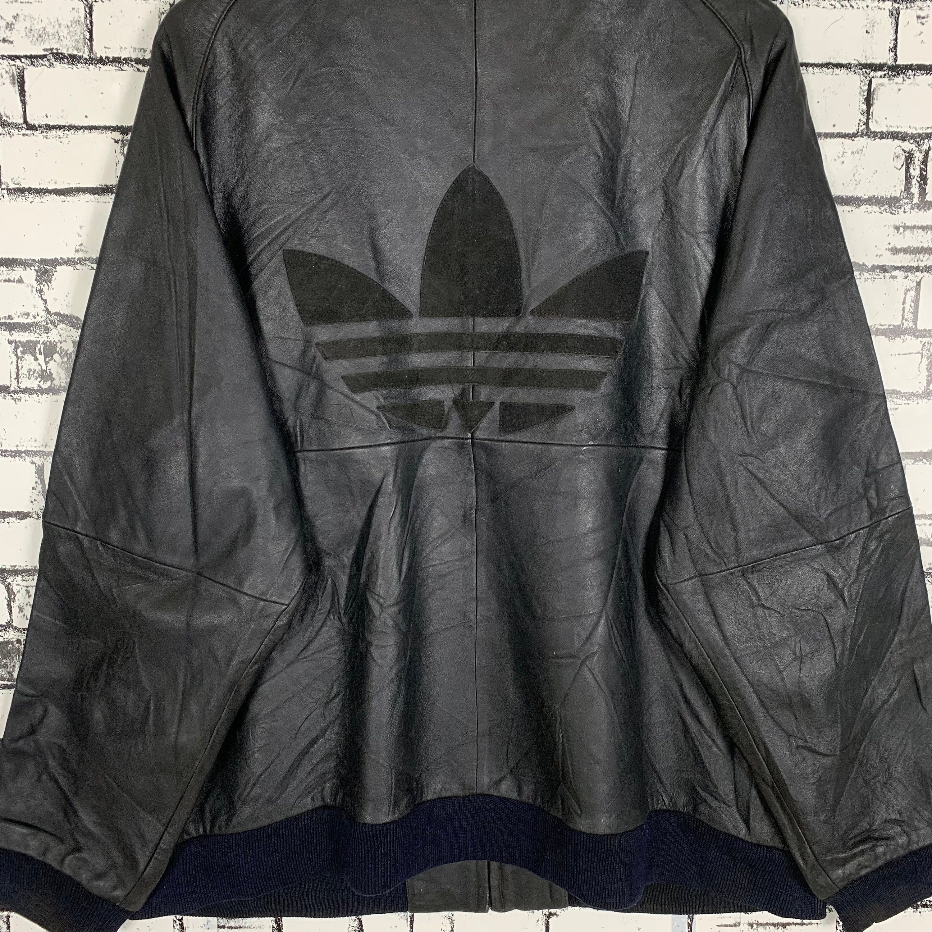 ジャケット・アウター Vintage leather Jacket 3stripes adidas Vintage Adidas Professional 3 Stripes Big Logo Leather