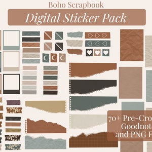 Adesivi digitali / Adesivi GoodNotes / iPad Planner / Pianificatore digitale / Giornale di carta strappato Washi Tape / Scrapbook Boho Stickers Pack