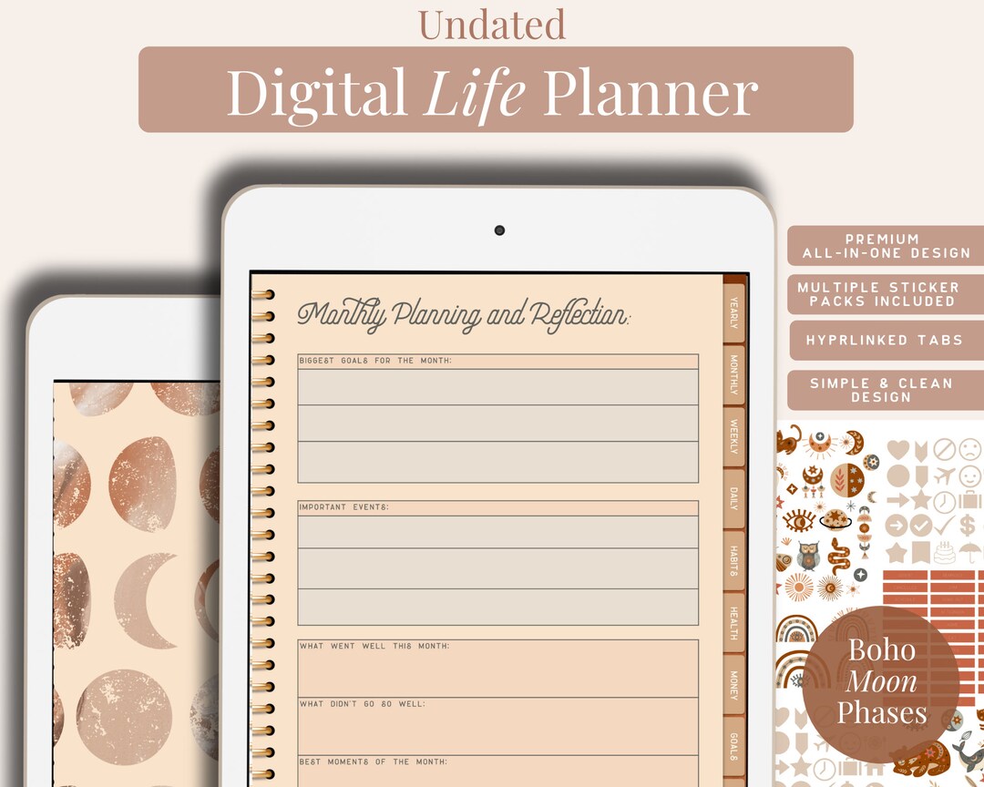 Life Digital Planner | Boho Moon Digital Planner | Goodnotes Planner ...