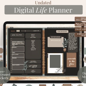 Undated Dark Mode Boho GoodNotes Digital Planner, iPad Planner, Notability Planner, Digital Journal, Daily Planner, Digital Stickers