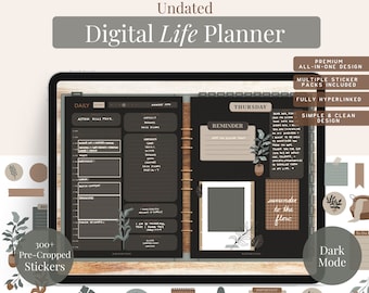 Dark Mode Boho Digital Planner: Undated Life Planner with Stickers