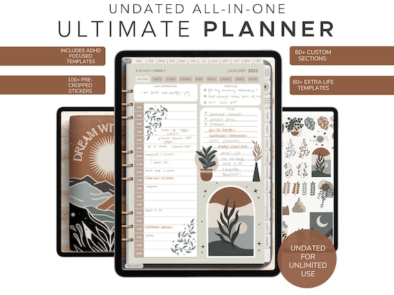 Boho Digital Life Planner: Undated, ADHD Friendly (iPad or Android)
