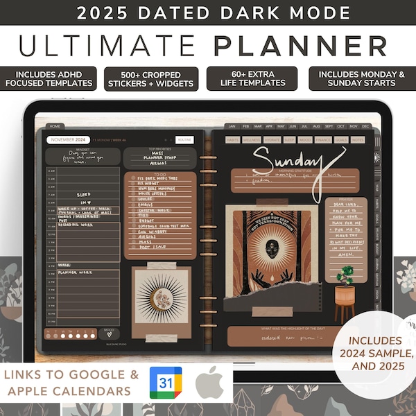 2025 Digital Planner: Dark Mode Boho Life Planner (GoodNotes, iPad, Android)