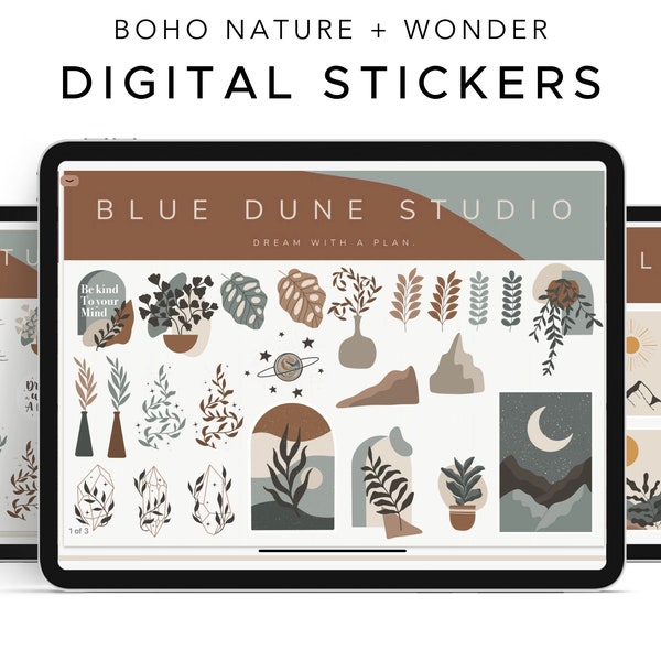 Boho Digital Stickers iPad Planner Digital Planner Pre-Cropped Stickers Goodnotes Boho Mystic Cute Nature Plant PNG Digital Sticker Pack