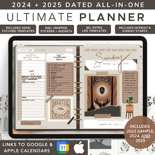 2024 + 2025 Dated Digital Planner Bundle, High Desert, Boho Minimal, Daily, GoodNotes Planner, Life Planner, iPad Planner, Digital Stickers