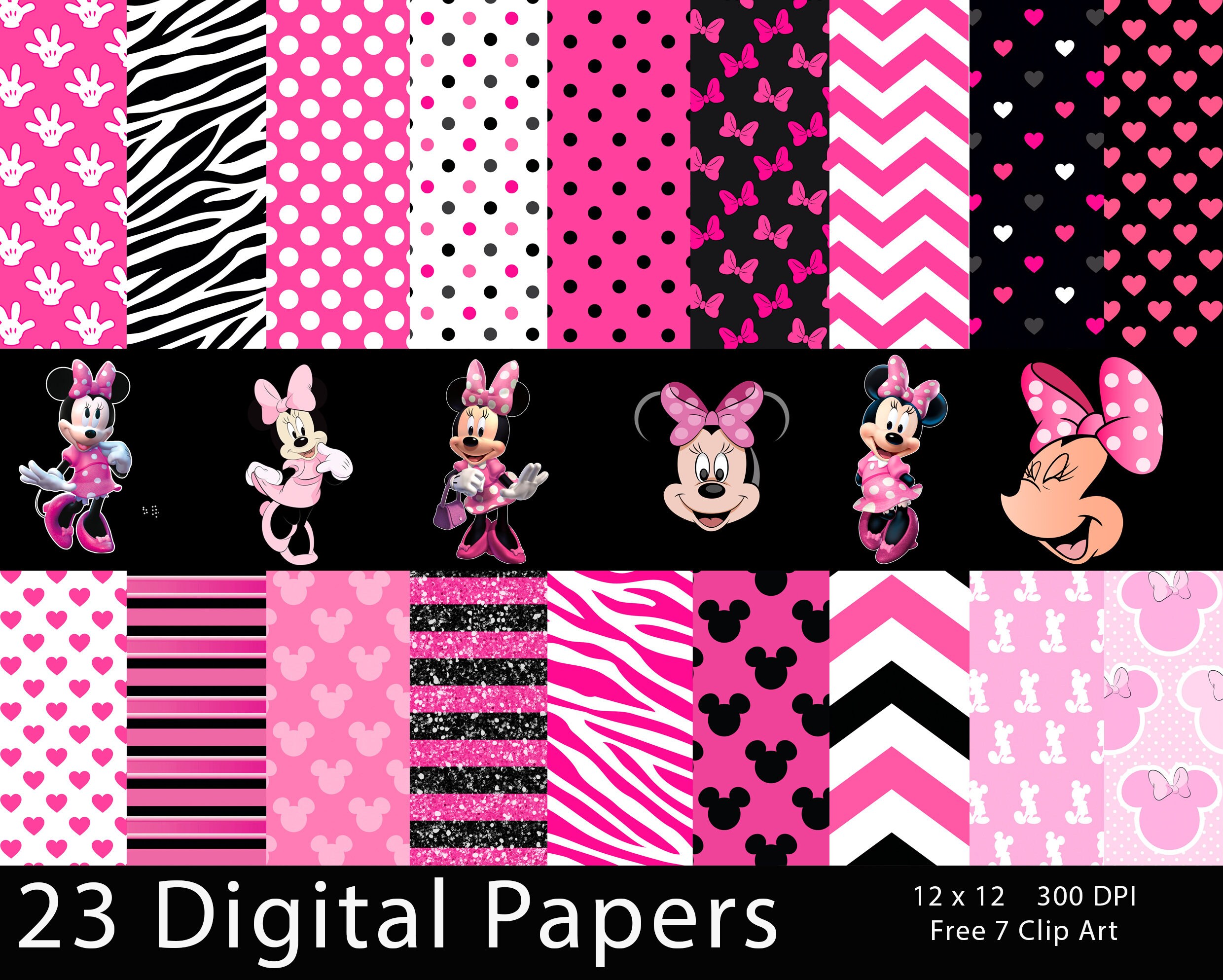 Minnie Mouse Pink Digital Paper FREE Clip Art Scrapbook - Etsy