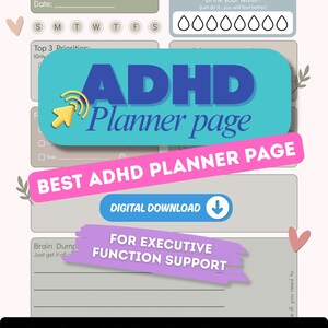 ADHD Daily Planner for Adults | Printable & Digital Planner Page | Minimal, Undated, Executive Function Support | Pink, Sage and Beige theme