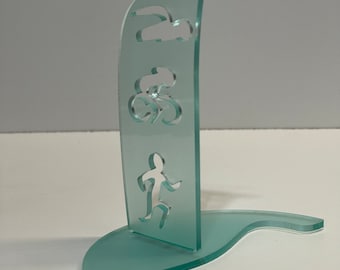 Acrylic Triathlon Ornament Desk Display 4.1” tall to celebrate your accomplishments year round