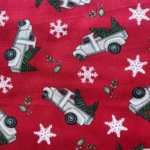 Holly Berry Tree Farm- Deb Strain for Moda Fabric - Vintage Truck Fabric, Red Holiday Fabric, Fabric by the Yard