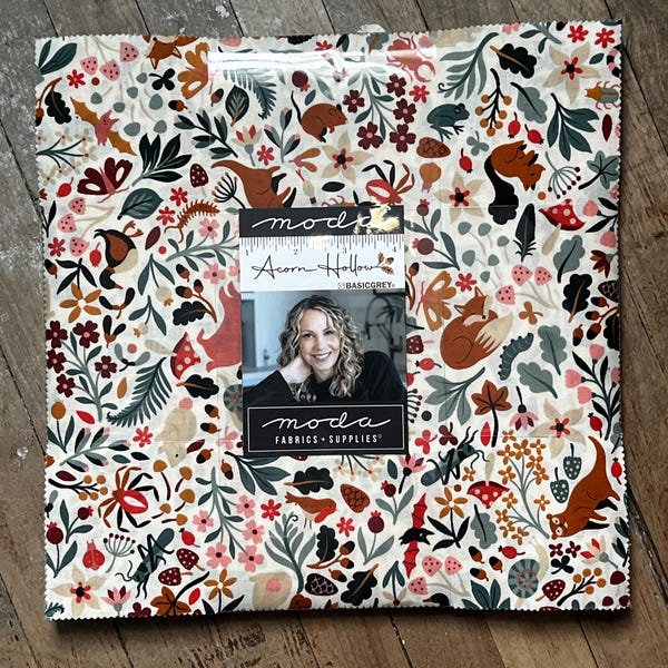 Acorn Hollow Layer Cake, Basic Grey Fabric, 10 inch Precut Squares, Moda Quilt Fabric, Autumn Floral Fabric Collection, Woodland Fabric