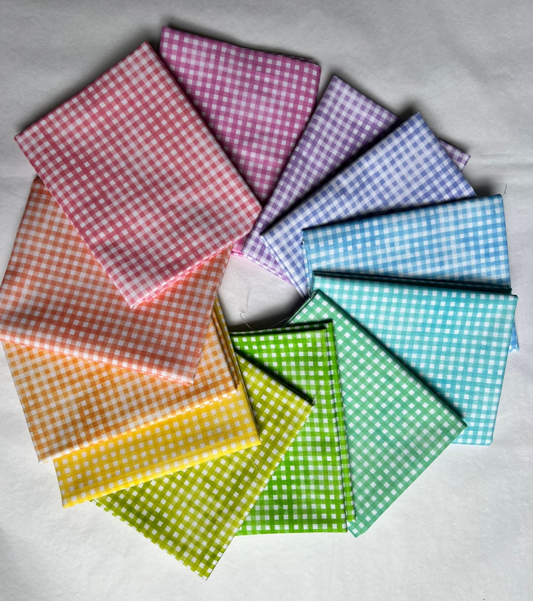 Gingham Fat Quarter Bundle, Spring Pastel Fat Quarters, Gingham Fabric