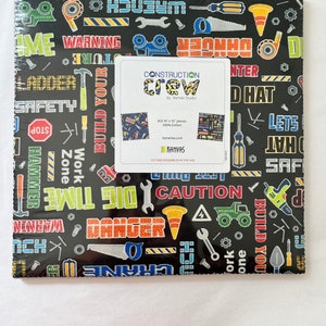 Construction Crew Layer Cake, Truck Fabric, 10 inch Squares, Childrens Quilt Fabric, Construction Theme Fabric Collection