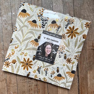 Bee Garden Layer Cake, Gingiber Fabric, 10 inch Squares, Modern Gold Accent Quilt Fabric, Fabric Collection