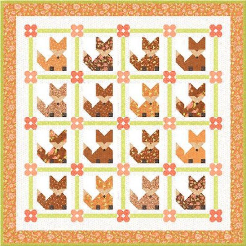 Fox Quilt Kit, Cinnamon and Cream Francesca Quilt Kit, Foxes Quilt