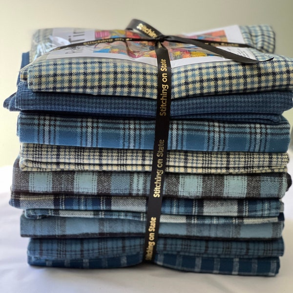 Flannel Rag Quilt Kit, Rag Time Quilt Pattern & Kit, Flannel Rag Quilt Kit,  Lap Quilt, Plaid Quilt Kit, Patchwork Quilt Project, Blue Quilt