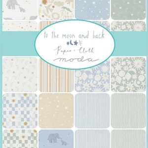To the Moon and Back Layer Cake, 10 inch Precut Squares, Childrens Quilt Fabric, Baby Gender Nuetral Fabric