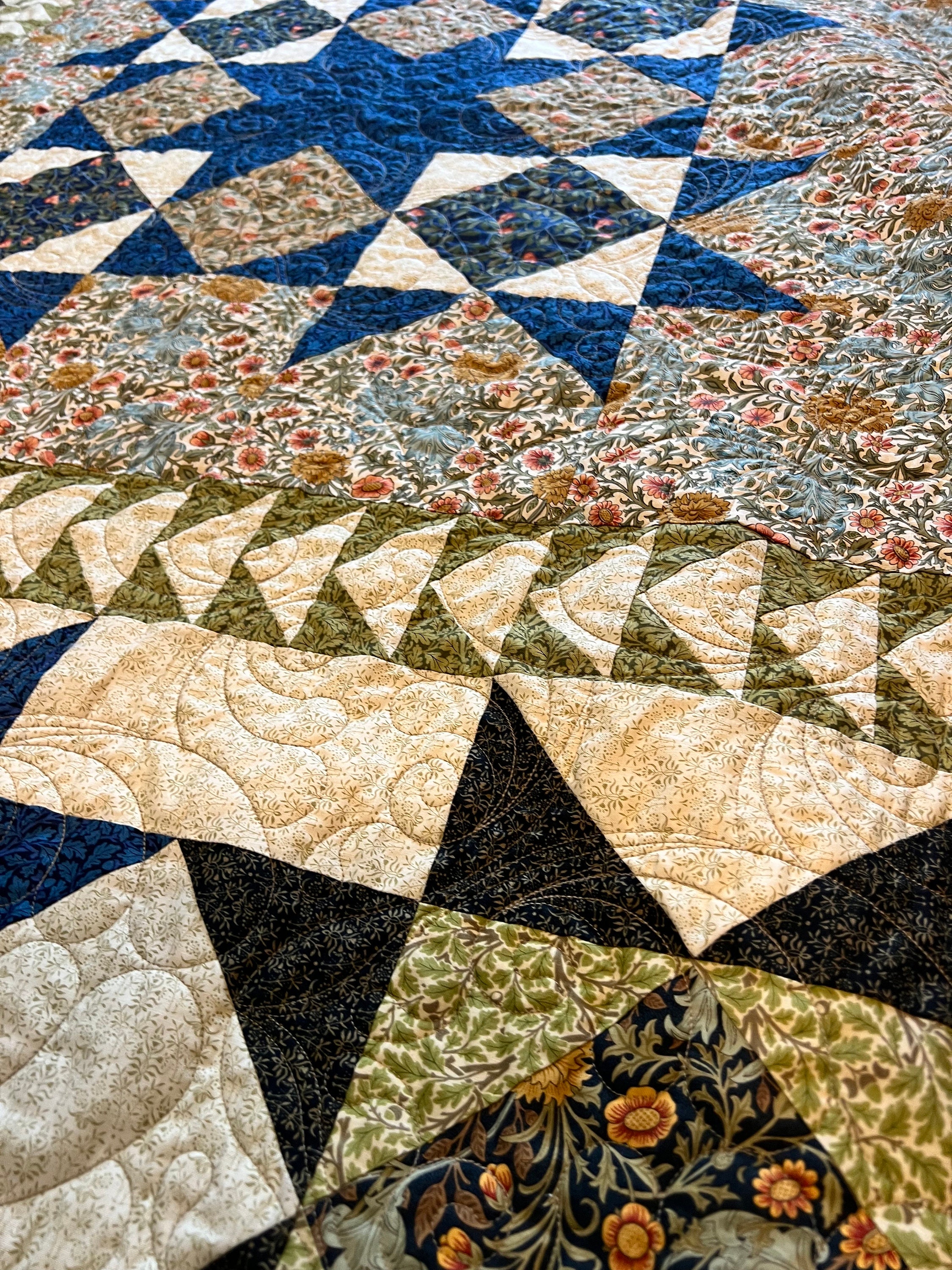 Morris Meadow Stars Quilt Kit, William Morris Fabric Quilt, Blue