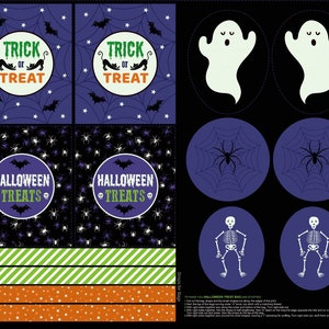 Trick or Treat Bag Cut and Sew Fabric Panel, Cut and Sew Panel, Halloween Panel, Haunted House Lewis & Irene Fabric Print, Cotton Fabric