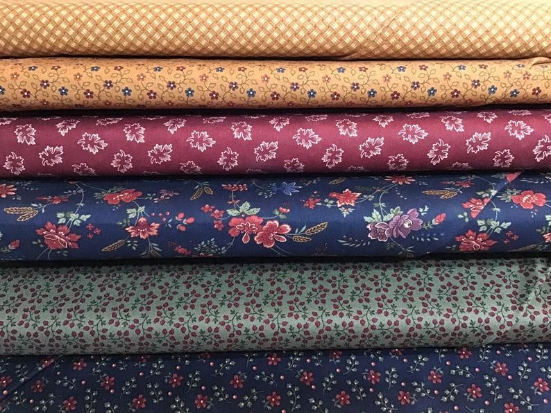 3 yards total Six 12 yard cuts of cotton fabric beautiful quilt shop fabric greens and blue fabric Kansas Troubles for Moda golds,reds