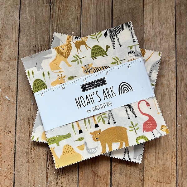 Noah’s Ark Charm Pack Fabric, Stacey Iest Hsu Fabric Collection, 5 inch squares Charm Pack Precut, Baby and Children Fabric Charm Pack