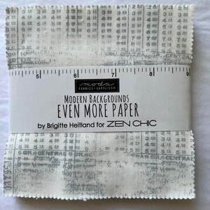 Even More Paper by Zen Chic 5&quot; Charm pack, Modern Quilting Fabric Zen Chic Fabric, Gray, Cream and White Background Fabric