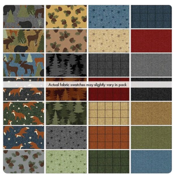 Winter Forest Fat Quarter Bundle (28), Northwoods Fabric by Benartex,  Masculine fabrics, houndstooth, acorns, moose, deer, Fox, bears