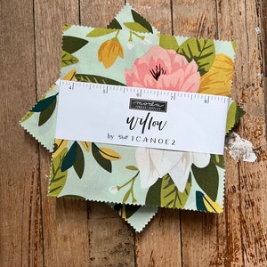 Willow Charm Pack, 5&quot; Fabric Squares, 1 Canoe 2  Quilting Fabric, Moda Charm Squares, Modern Floral Fabric, Pre-cut Quilt fabric