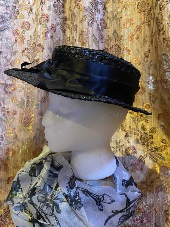 Vintage 1960's Black Raffia Hat