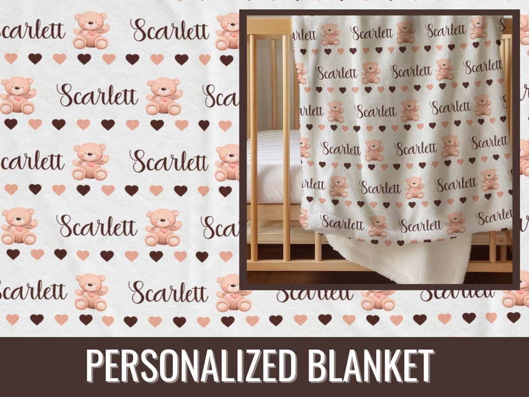 Personalized Plush Blanket Name and Teddy Bear Design Baby Etsy