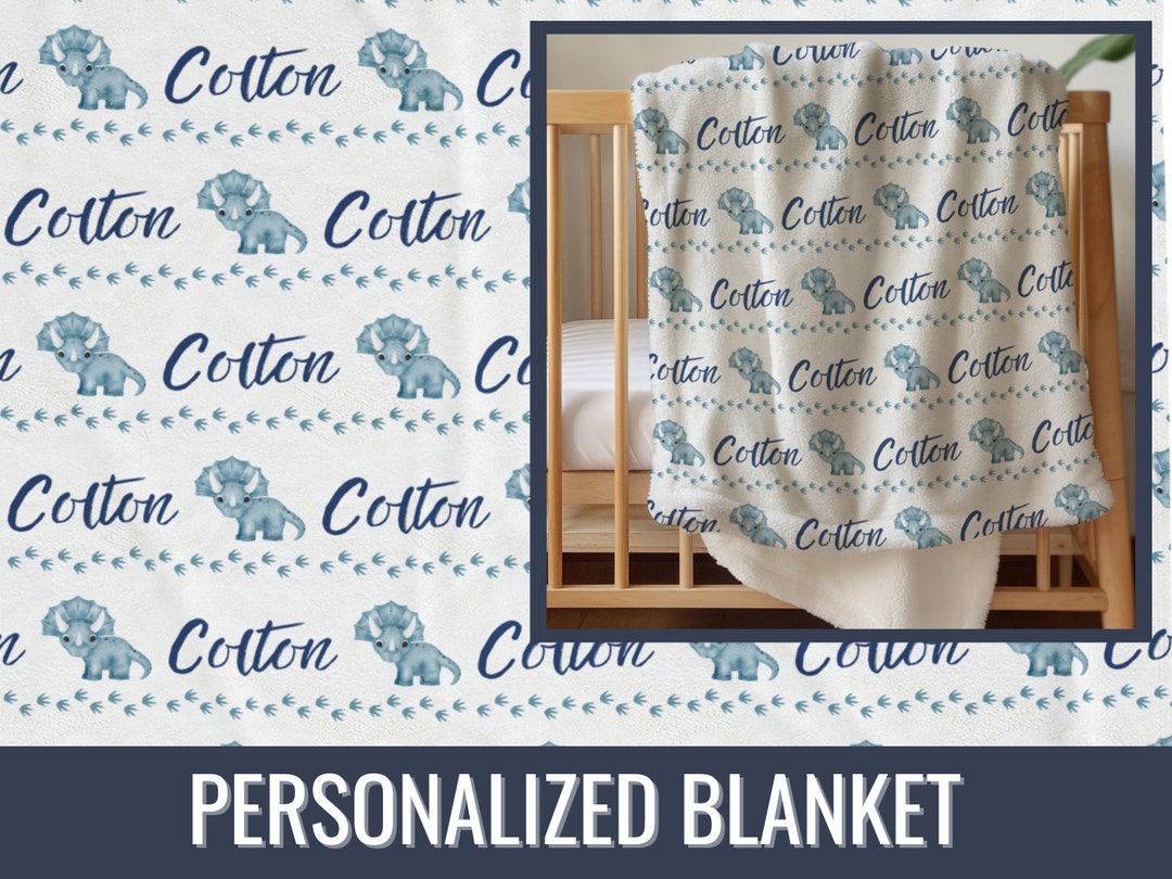 Personalized Plush Blanket Name and Dinosaur Design Baby Etsy