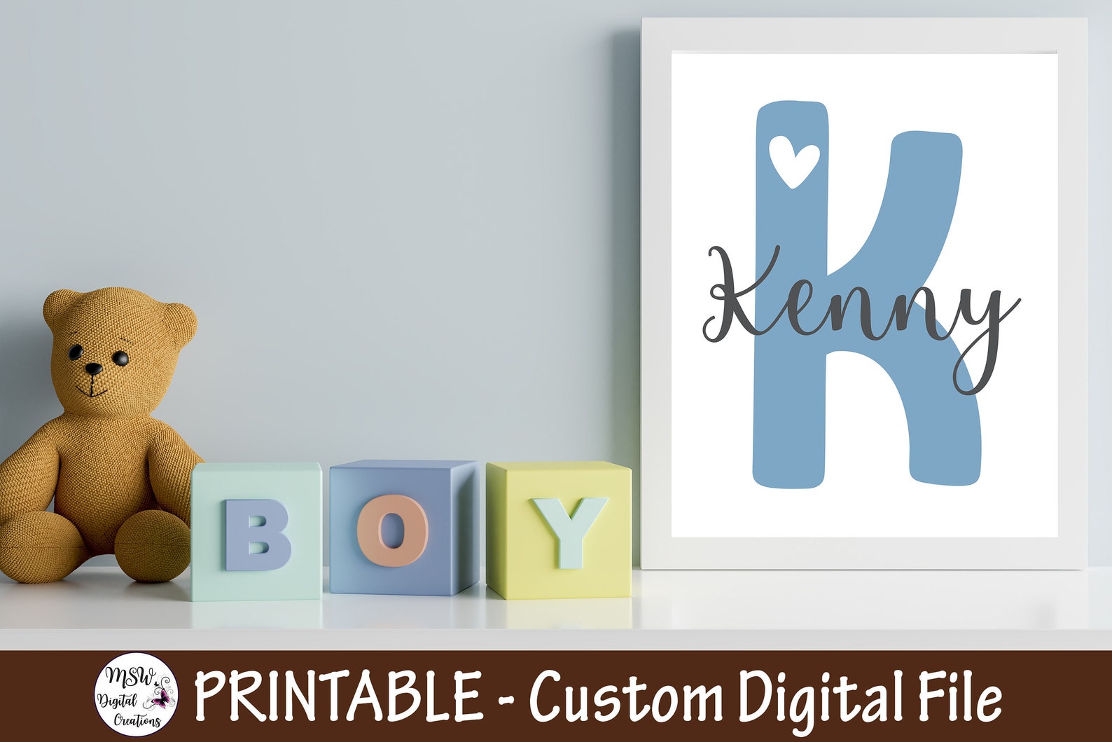 Baby Boy Initial Wall Decor Custom Initial Name Printable Etsy