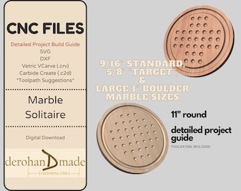 Archivos CNC - Tablero de juego de solitario de mármol de 11" - Archivo de construcción detallado, trayectorias de herramientas, .svg, .dxf, VCarve (.crv), Carbide Create (.C2D) y archivos PDF