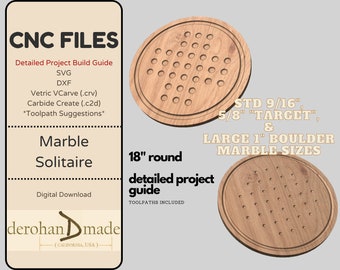 CNC Files - 18" Marble Solitaire Game Board - Detailed Build File, Toolpaths, .svg, .dxf, VCarve (.crv), Carbide Create (.C2D), & PDF files