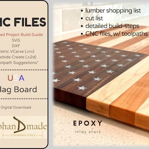 CNC-Dateien + Detaillierte Baupläne - USA Flaggenboard - svg, dxf, Vetric VCarve (crv), Carbide Erstellen (C2D) || Holzeinkaufsliste und Schnittliste