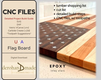 CNC Files + Detailed Build Plans - USA Flag Board - svg, dxf, Vetric VCarve (crv), Carbide Create (C2D) || lumber shopping list and cut list