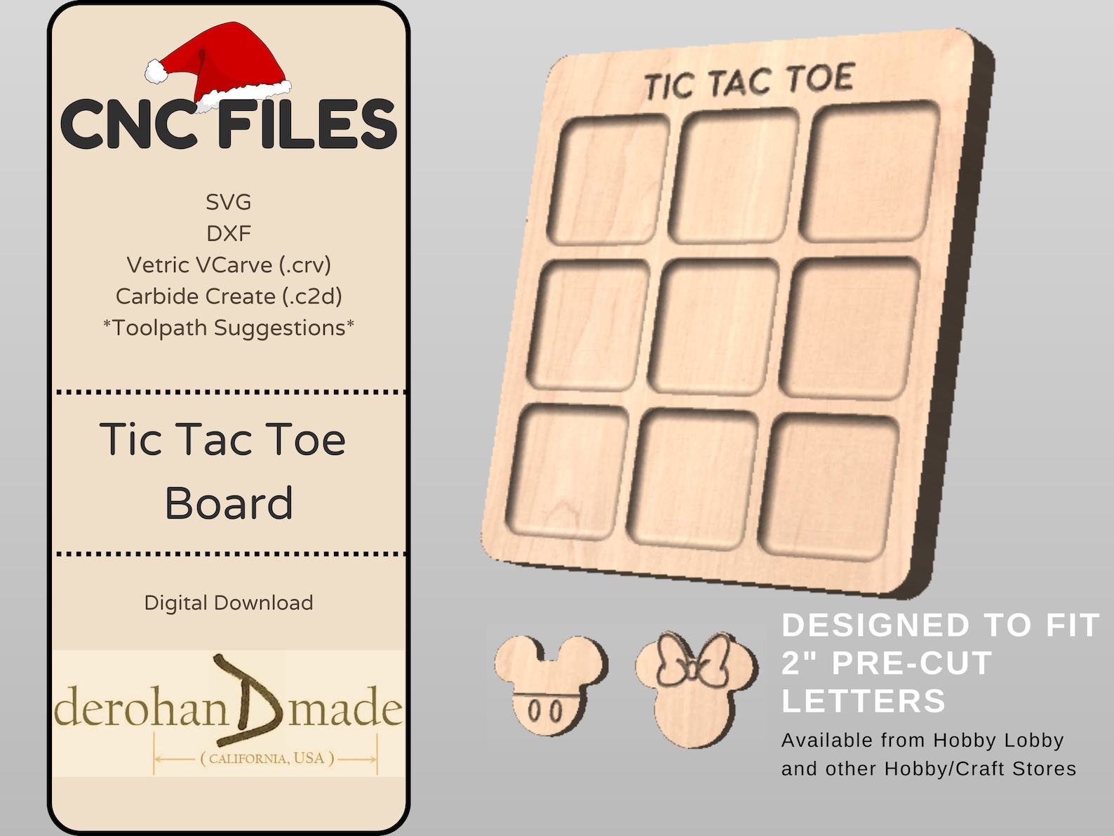 CNC File - Tic Tac Toe Board and Game Pieces - .svg, .dxf, Vetric ...