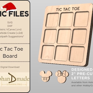 CNC File - Tic Tac Toe Board and Game Pieces - .svg, .dxf, Vetric ...