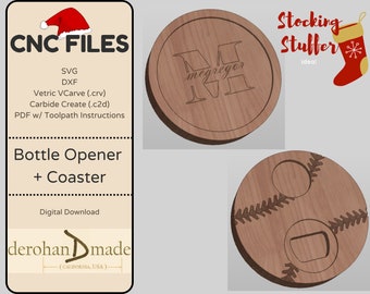CNC File - Magnetic Bottle Opener / Coaster - .SVG, Vetric VCarve file, and .c2d (Carbide Create) file - includes PDF w/toolpath suggestions