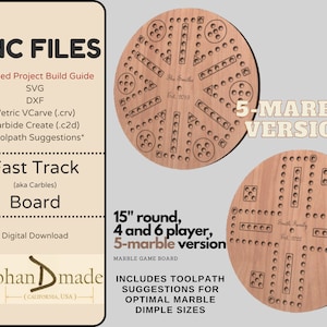 Fichiers CNC + Guide de projet | Fast Track / Carbles pour 5 billes - 6 et 4 joueurs SVG, dxf, VCarve v11 (.crv), création de carbure (.c2d), trajectoire d'outil
