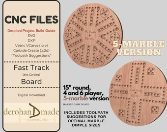 CNC Files + Project Guide | 5 MARBLE Fast Track / Carbles Game - 6 and 4 player SVG, dxf, VCarve v11 (.crv), Carbide Create (.c2d), Toolpath