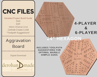 CNC Files + Project Guide - Aggravation / Wahoo Game - 6 and 4 player - svg, dxf, VCarve v11 (.crv), Carbide Create (.C2D) file, Toolpaths