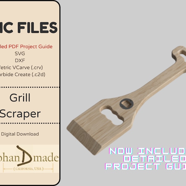 CNC Project File - Grill BBQ Scraper with Bottle Opener - .svg, .dxf, VCarve v11, Carbide Create (.C2D) files, and detailed project guide