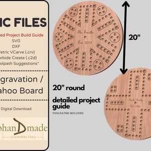 CNC-bestanden + projectgids - 20in verergering / Wahoo-spel - 6 en 4 spelers - SVG, DXF, VCarve v11 (.crv), Carbide Bestanden maken, Toolpaths