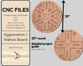 CNC Files + Project Guide - 20in Aggravation / Wahoo Game - 6 and 4 player - SVG, DXF, VCarve v11 (.crv), Carbide Create files, Toolpaths