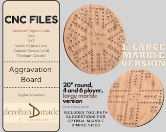 CNC Files + Project Guide - LARGE (1 INCH) Marble Aggravation / Wahoo Game - svg, dxf, VCarve v11 (.crv), Carbide Create (.C2D), Toolpaths