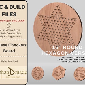 CNC Files Chinese Checkers Marble Game Detailed Build File, Toolpaths, .svg, .dxf, VCarve .crv, Carbide Create .C2D, and PDF files image 1