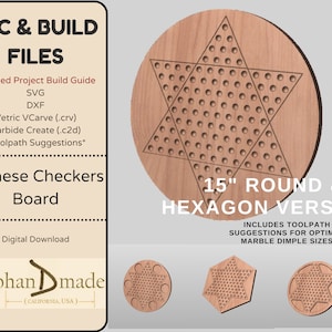 File CNC - Gioco della dama cinese - File di costruzione dettagliato, percorsi utensile, .svg, .dxf, VCarve (.crv), Carbide Create (.C2D) e file PDF
